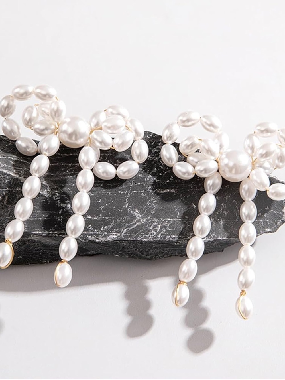 Anthropologie White Pearl Bow Drop Hair Clip